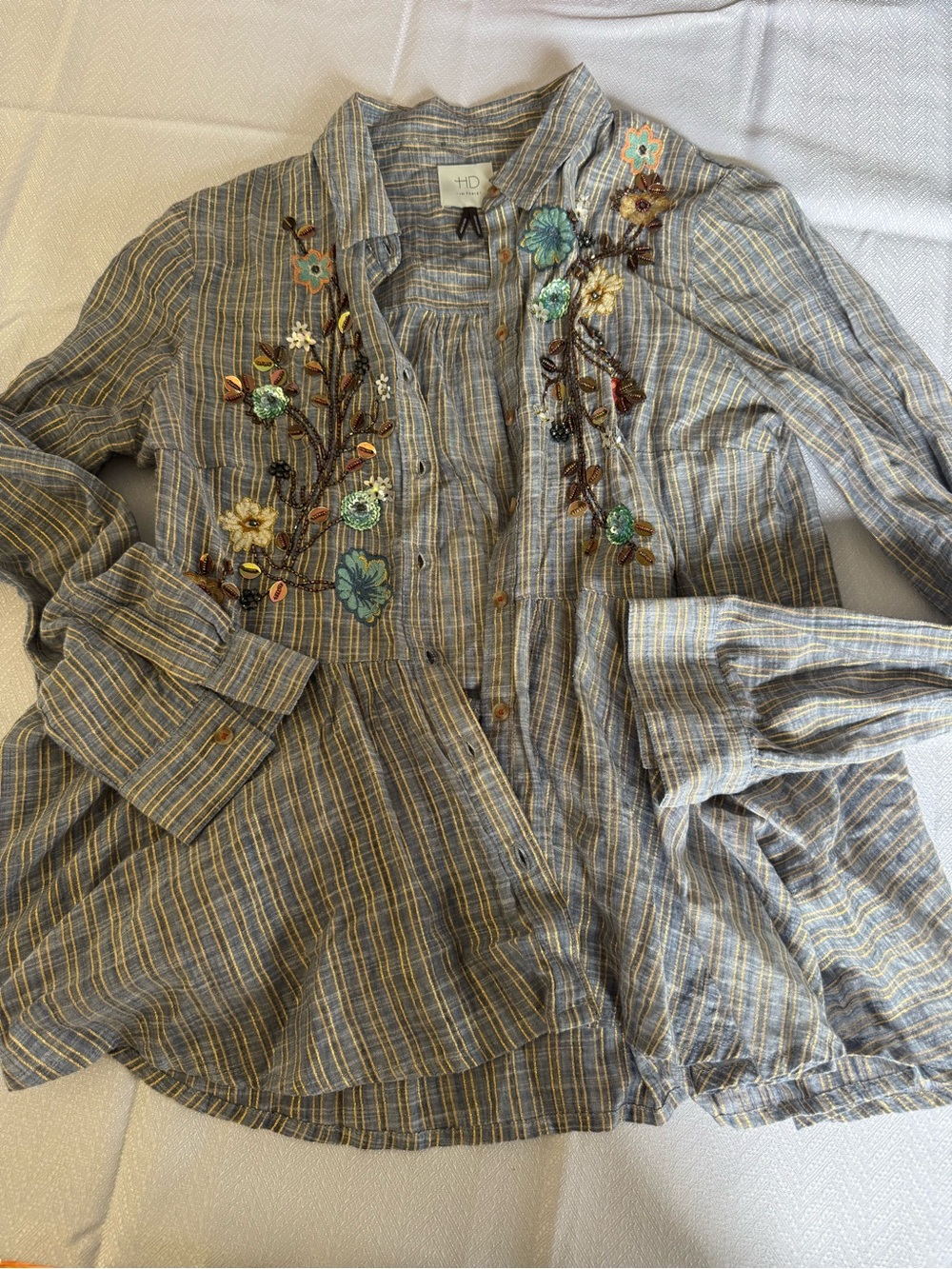 HD in Paris Blue and Yellow Striped Button-Front Shirt